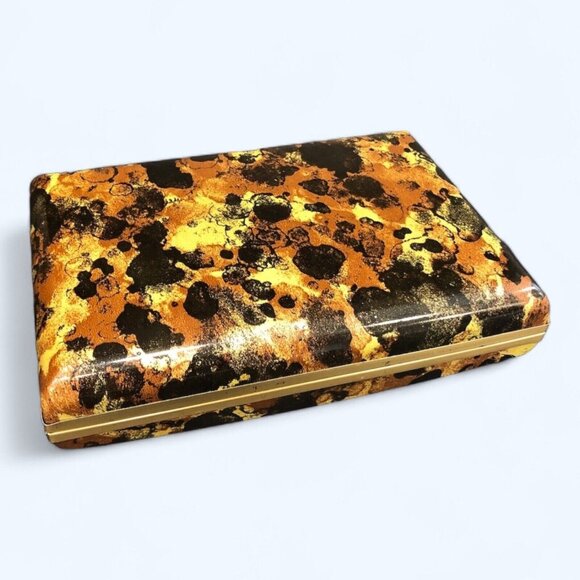 Vintage Ring Jewelry Box Tortoise Shell Look Travel Case Satin Lining - Picture 1 of 14